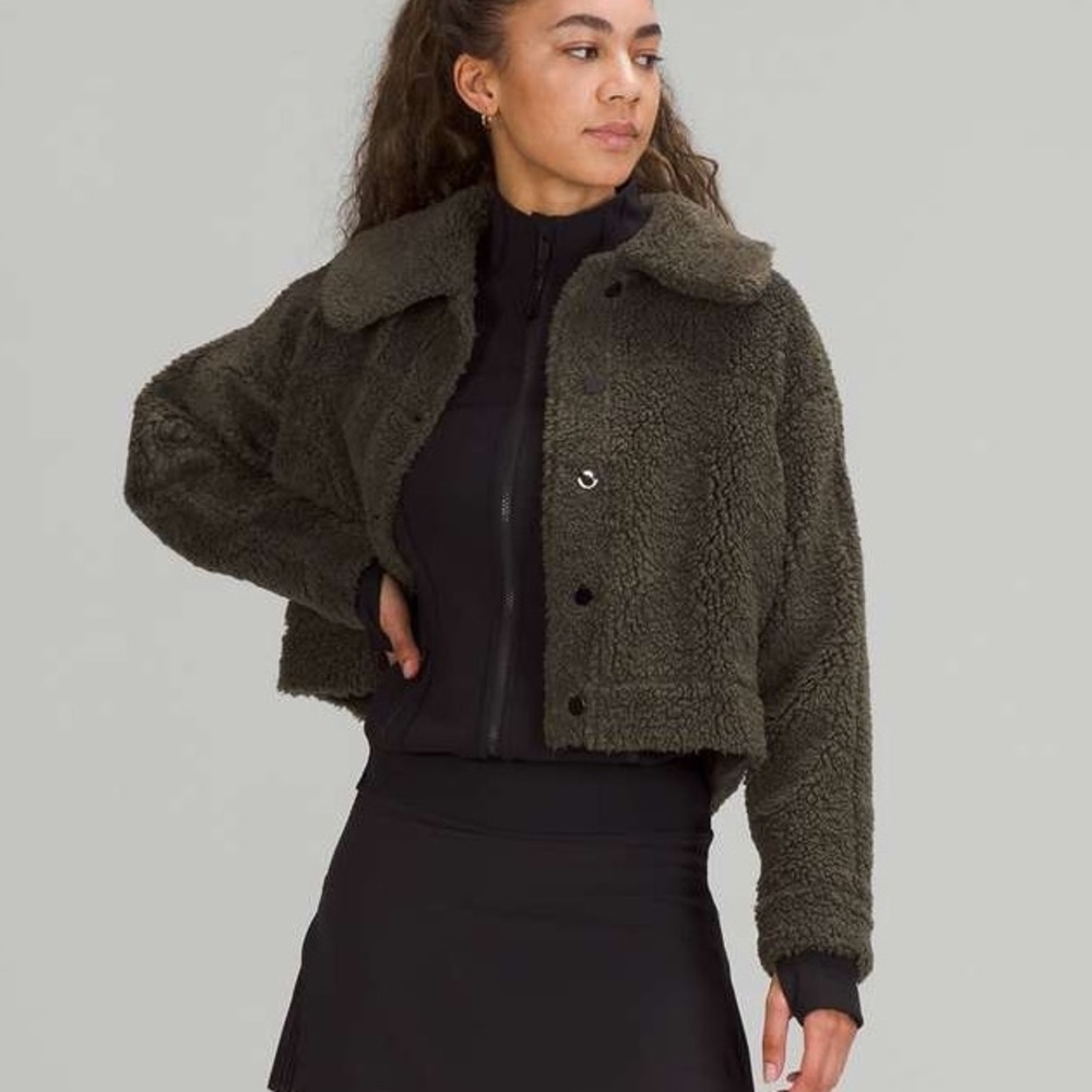 Lululemon textured fleece button jacket- dark olive